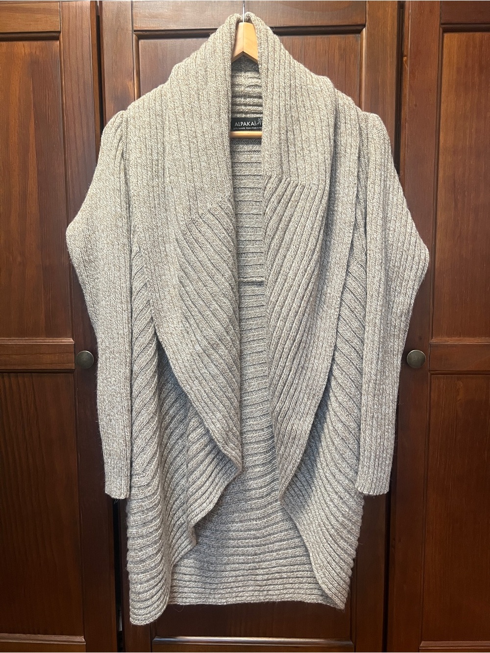 Peruvian Alpaca Wool Draped Shawl Collar Layering Cardigan Sweater Neutral S/M